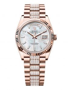 Đồng Hồ Rolex Day-Date M128235-0079 128235-0079 Vàng Everose 18ct Ngọc Trai Trắng, Nạm Kim Cương - Mã Mới2024