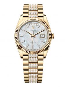 Đồng hồ Rolex Day-Date 36 M128238-0124 128238-0124 Vàng Kim 18ct Mặt Khảm Trai Trắng Niềng Kim cương - Mẫu 2024