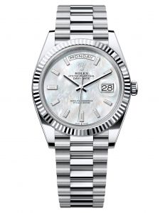 Đồng Hồ Rolex Day-Date M228236-0026 228236-0026 Bạch Kim Ngọc Trai Trắng, Nạm Kim Cương - Mã Mới 2024