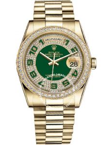 Đồng hồ Rolex Day-Date 36 M118348-0054 118348-0054 Vàng Kim 18ct Mặt xanh lá Đính kim cương