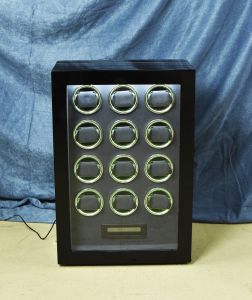 Hộp xoay đồng hồ 12 xoay vân gỗ trắng cảm ứng khoá vân tay đèn LED RGB có đế