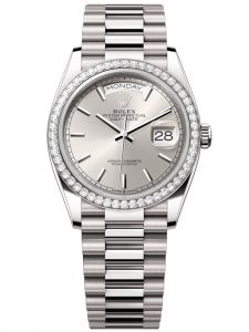 Đồng hồ Rolex Day-Date M128349RBR-0001 128349RBR-0001 vàng trắng và kim cương, mặt số bạc