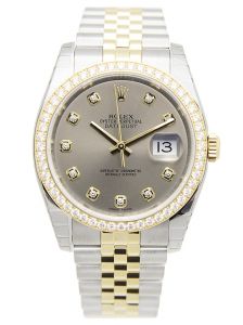 Đồng hồ Rolex Datejust 36 M116243 116243 Niềng kim cương Mặt bạc Demi vàng