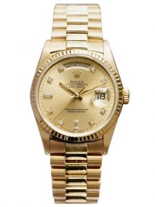 Đồng hồ Rolex Day-Date 36 M18238 18238 Vàng kim 18ct Mặt Champagne cọc số kim cương