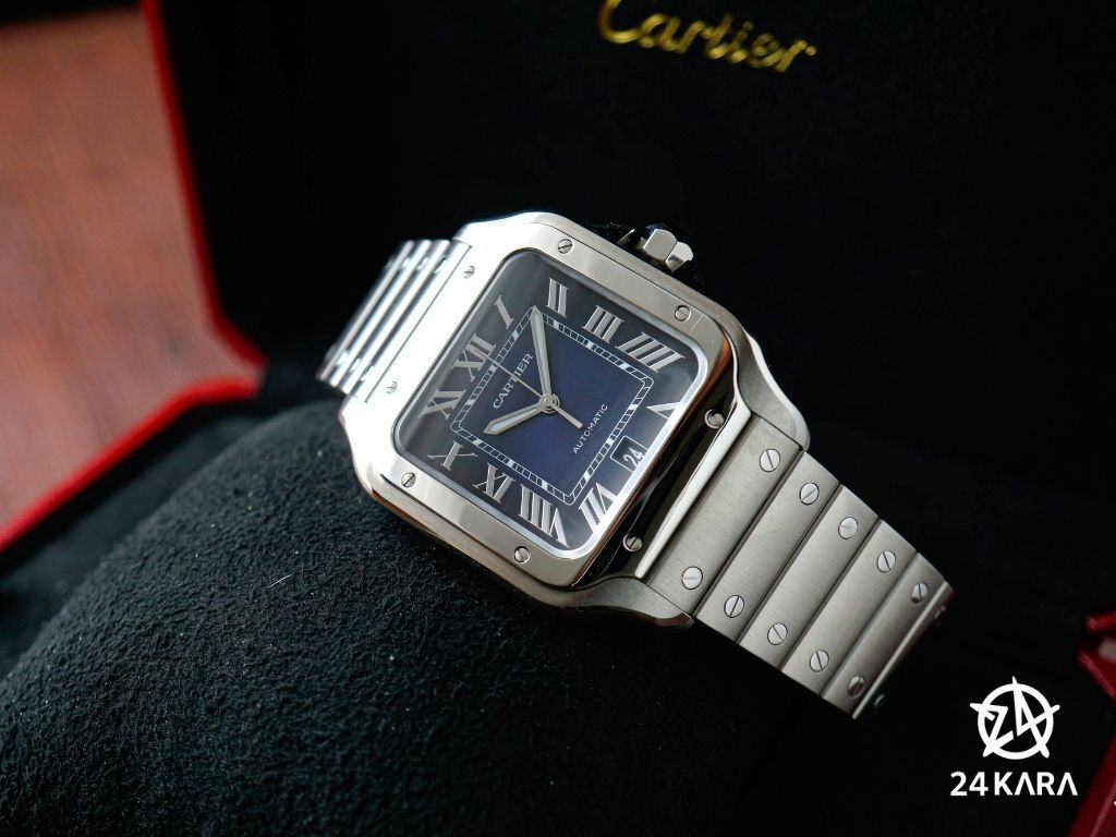 Review chi tiết đồng hồ Cartier Santos de Cartier Large Automatic Blue WSSA0030