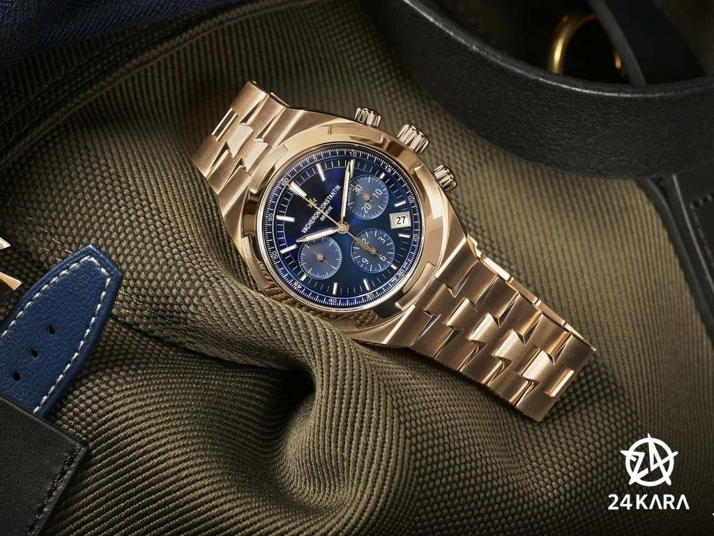 Đồng hồ Vacheron Constantin Overseas Chronograph 5500V/110R-B952 mới với tông màu vàng hồng và mặt xanh dương rạng rỡ!