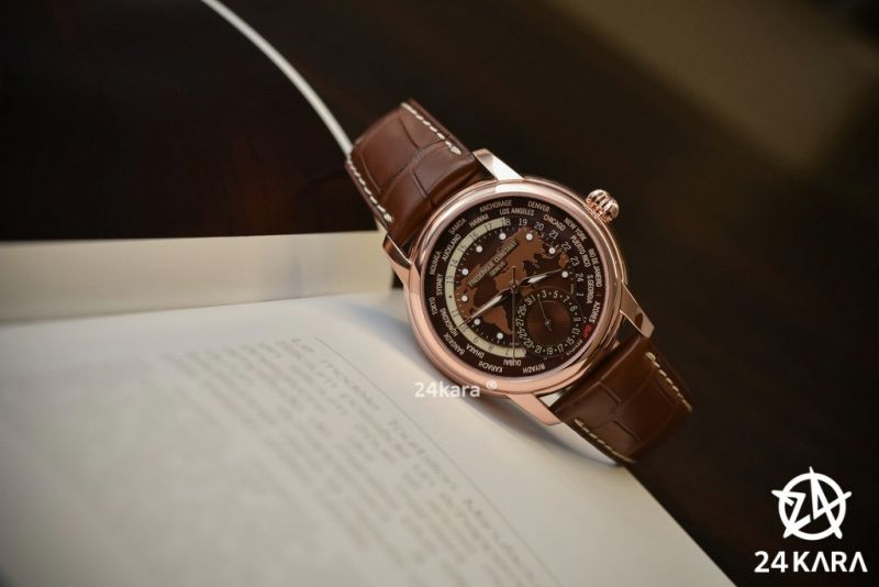 Đồng hồ Frederique Constant Classic Worldtimer Manufacture với mặt số màu nâu